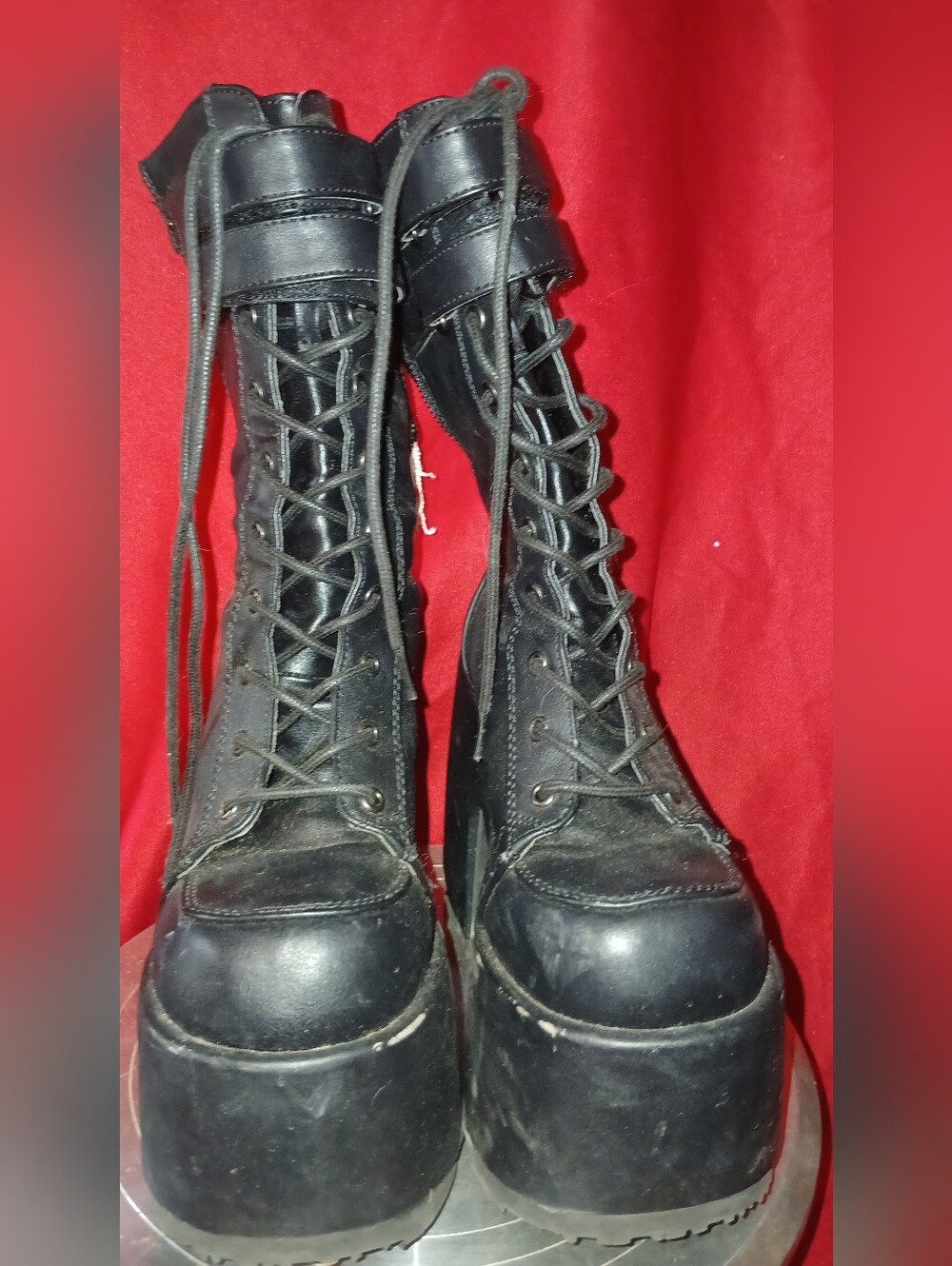 Demonia Black Platform Lace-Up Combat Boots, size 7.5, Vegan